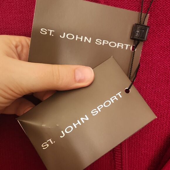 St. John Sport Full-Zip Wool Hoodie In "Wild Fire" Red Size L NWT - Picture 4 of 14